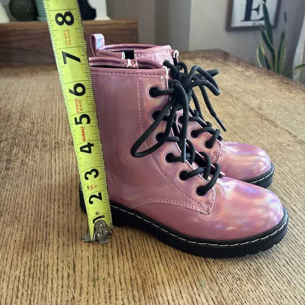 Sugar Girls 13 SGK Jazzy Pink Sparkle Shimmer Lace Up Side Zipper Combat Boot